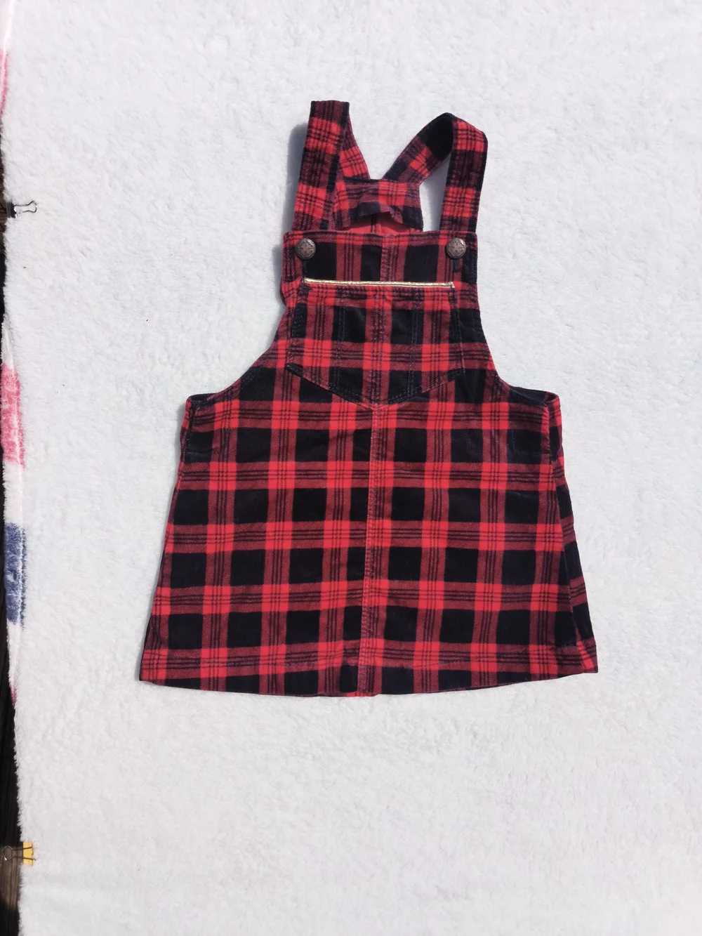 OshKosh B'gosh Red and Black Plaid Pinafore Overalls